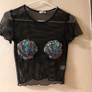 Mesh mermaid shell top